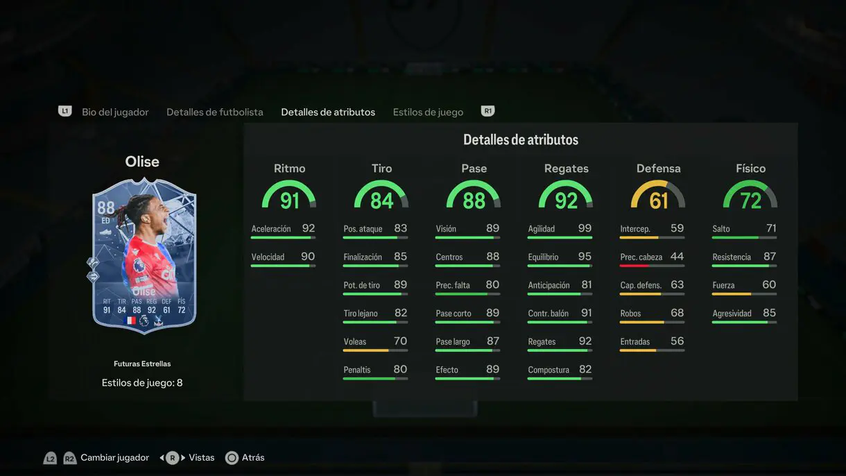 Stats in game Olise Future Stars EA Sports FC 24 Ultimate Team
