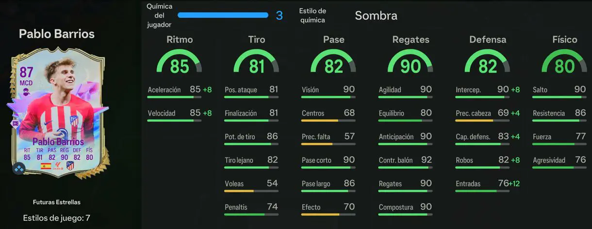 Stats in game Pablo Barrios Future Stars EA Sports FC 24 Ultimate Team