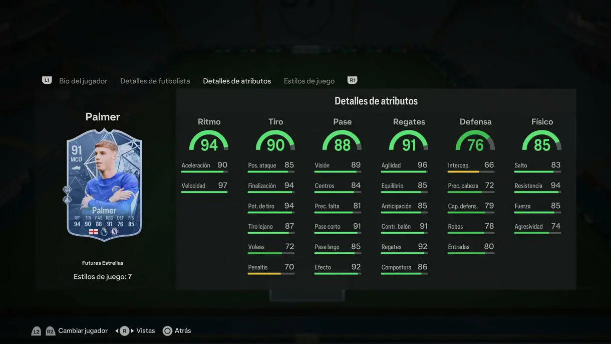 Stats in game Palmer Future Stars EA Sports FC 24 Ultimate Team
