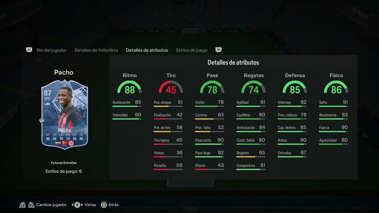 Stats in game Pacho Future Stars EA Sports FC 24 Ultimate Team