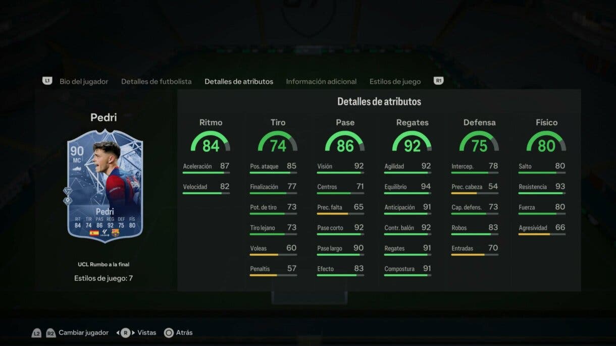 Stats in game Pedri RTTF EA Sports FC 24 Ultimate Team