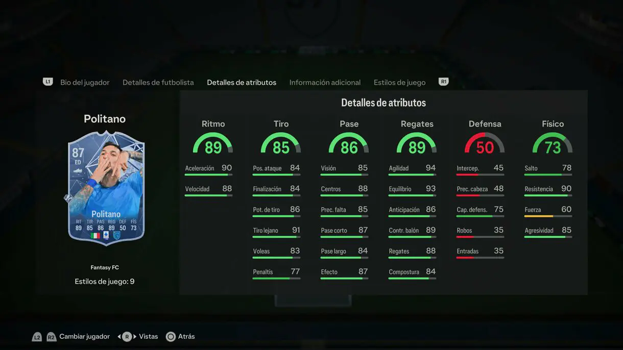 Stats in game Politano Fantasy FC EA Sports FC 24 Ultimate Team