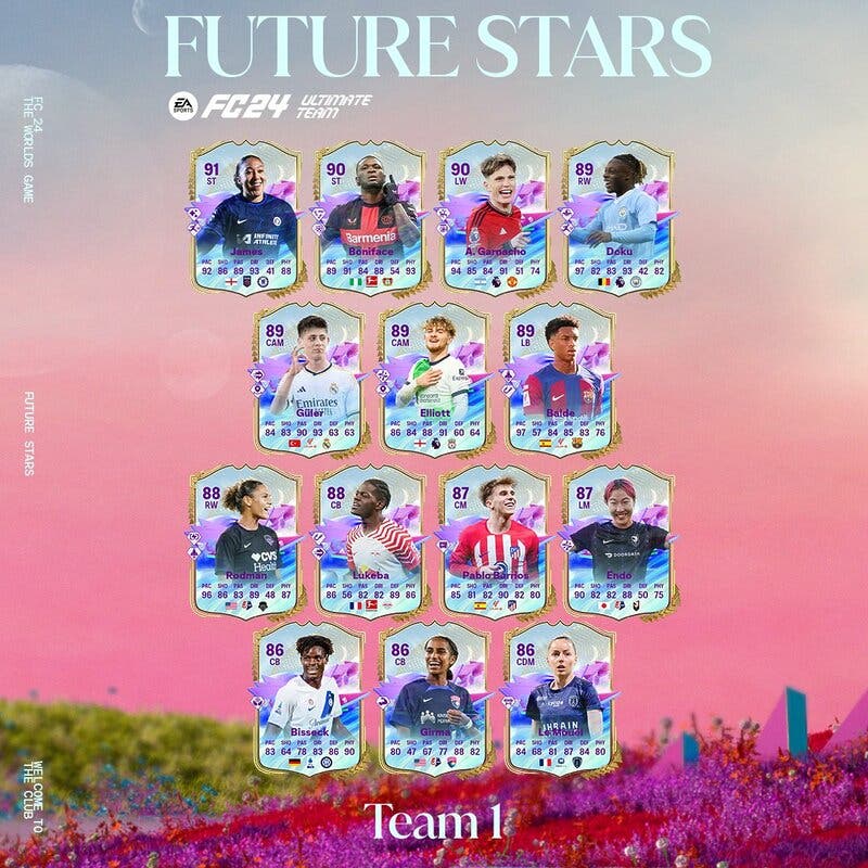Diseño con las cartas del primer equipo Future Stars de EA Sports FC 24 Ultimate Team