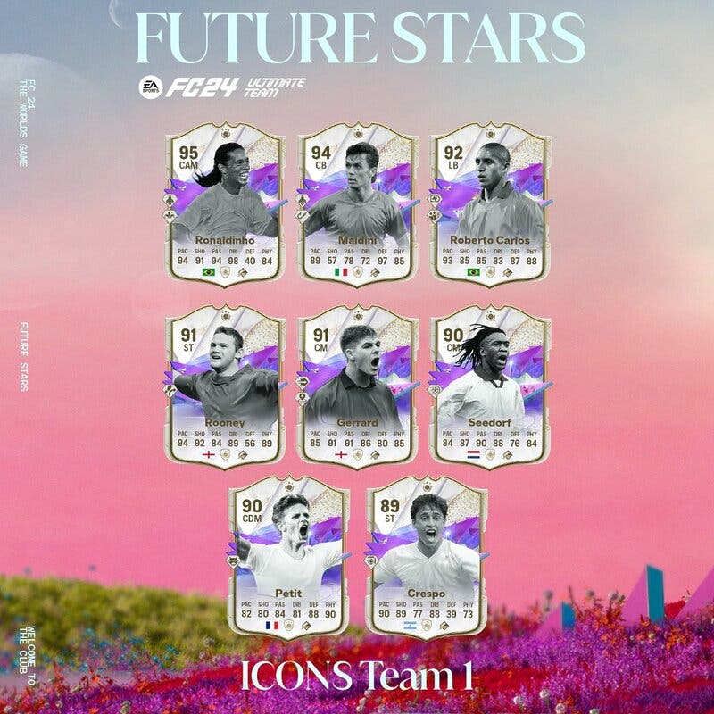 Diseño con todas las cartas Iconos Futuras Estrellas EA Sports FC 24 Ultimate Team