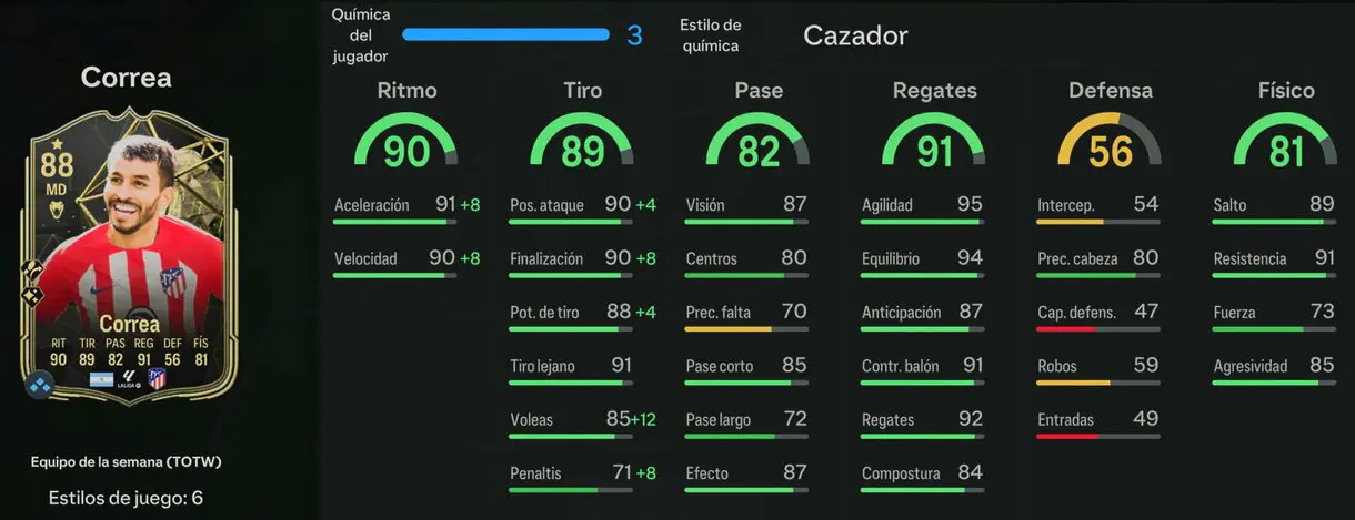 Stats in game Correa IF EA Sports FC 24 Ultimate Team