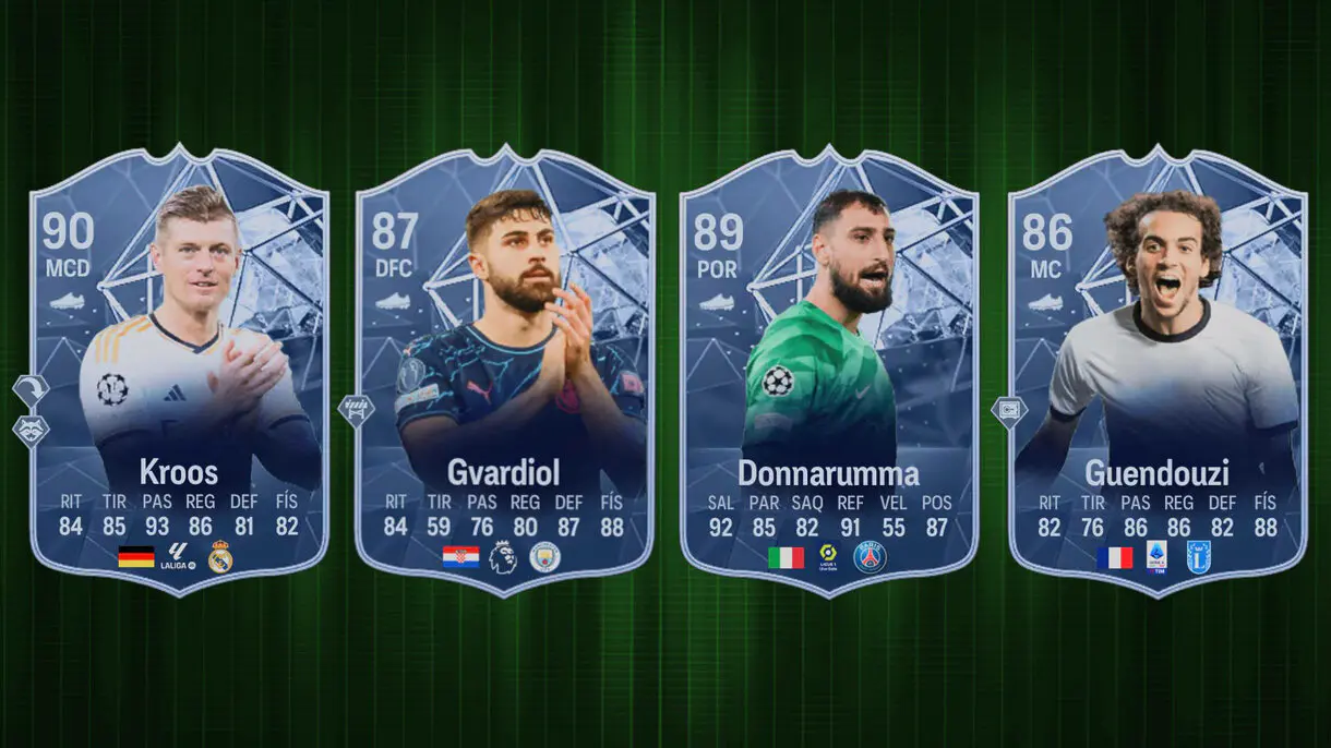 Diseño con las cartas RTTF (en conceptuales) de Kroos, Gvardiol, Donnarumma y Guendouzi EA Sports FC 24 Ultimate Team