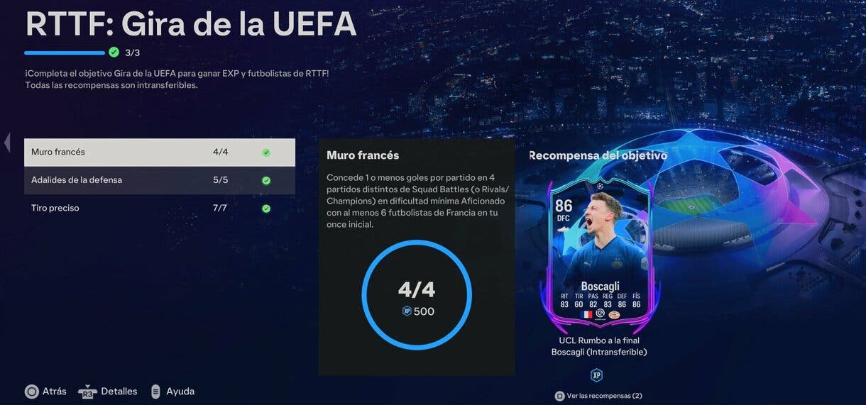 Grupo de objetivos RTTF: Gira de la UEFA mostrando el primer objetivo "Muro francés" EA Sports FC 24 Ultimate Team