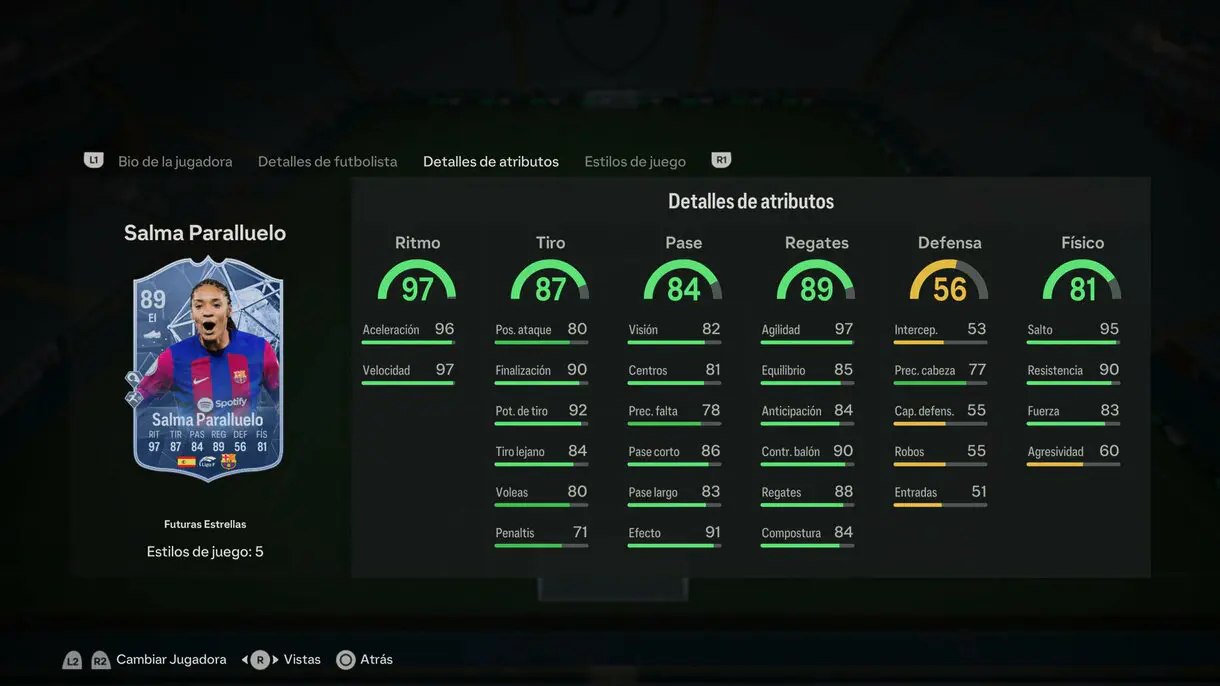 Stats in game Salma Paralluelo Future Stars EA Sports FC 24 Ultimate Team