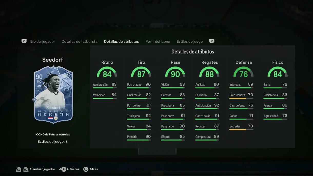 Stats in game Seedorf Icono Futuras Estrellas EA Sports FC 24 Ultimate Team