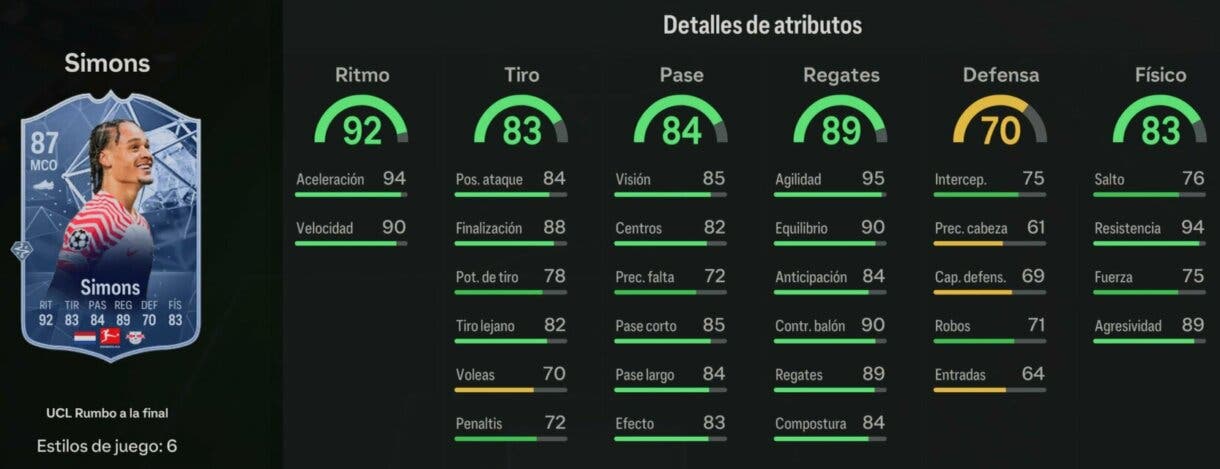 Stats in game Simons RTTF EA Sports FC 24 Ultimate Team