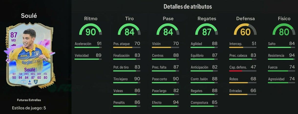 Stats in game Soulé Future Stars EA Sports FC 24 Ultimate Team