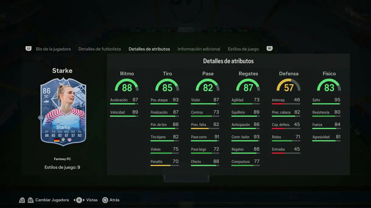 Stats in game Starke Fantasy FC EA Sports FC 24 Ultimate Team