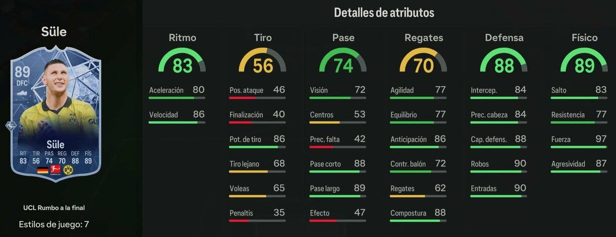 Stats in game Süle RTTF 89 EA Sports FC 24 Ultimate Team