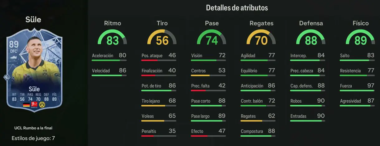 Stats in game Süle RTTF 89 EA Sports FC 24 Ultimate Team