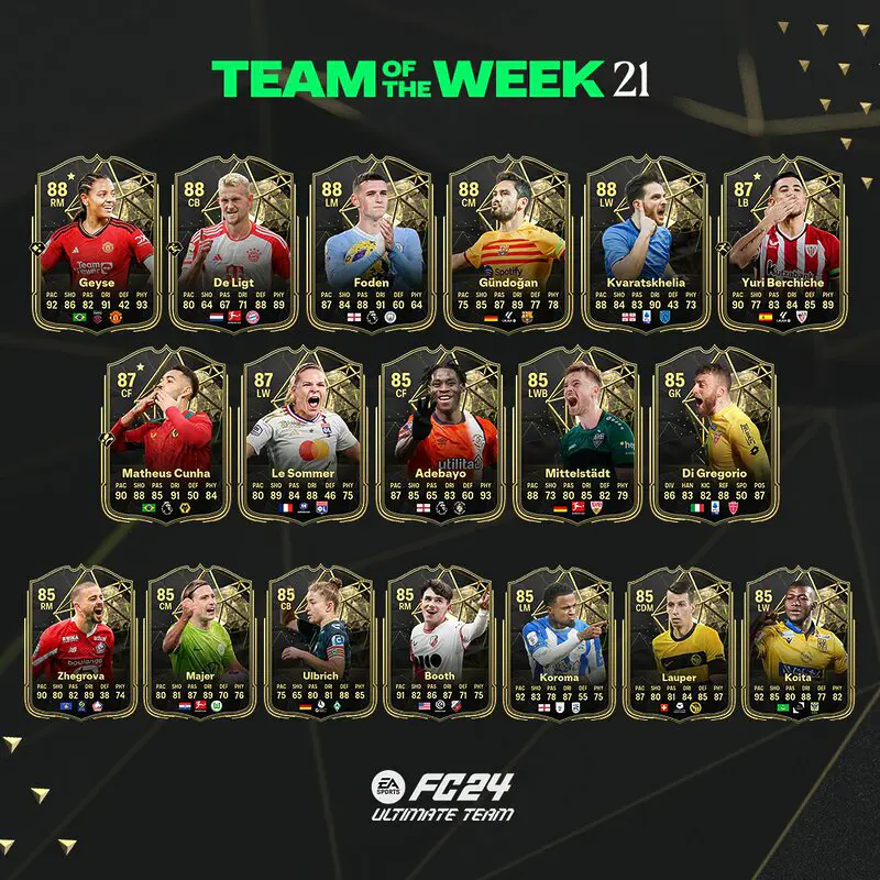 Todas las cartas del TOTW 21 de EA Sports FC 24 Ultimate Team