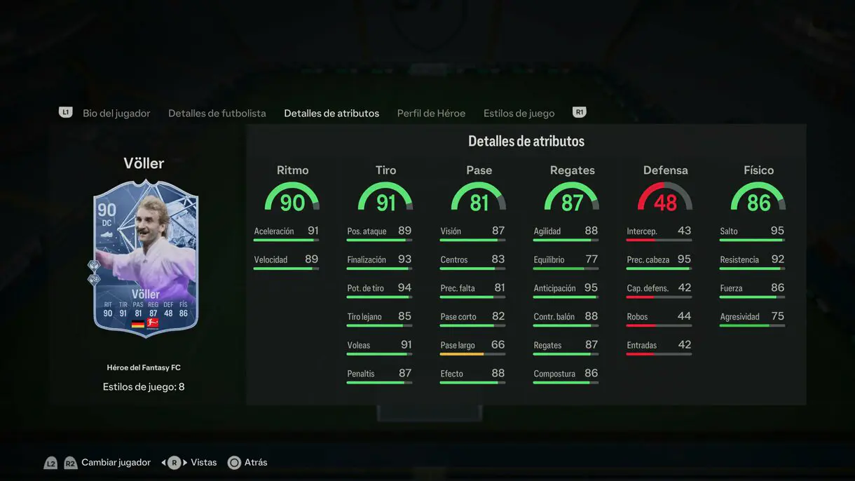 Stats in game Völler Héroe del Fantasy FC EA Sports FC 24 Ultimate Team