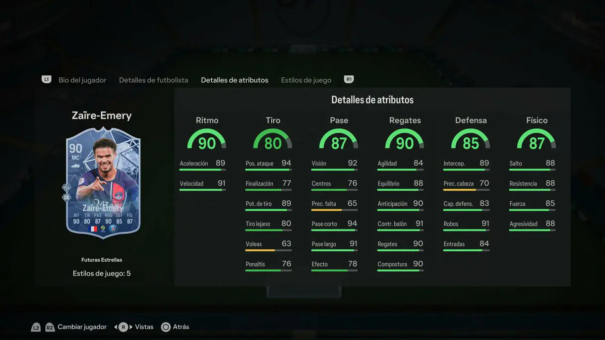 Stats in game Zaïre-Emery Future Stars EA Sports FC 24 Ultimate Team