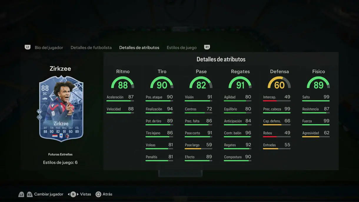 Stats in game Zirkzee Future Stars EA Sports FC 24 Ultimate Team