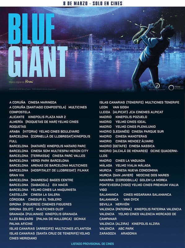 Blue Giant listado cines España