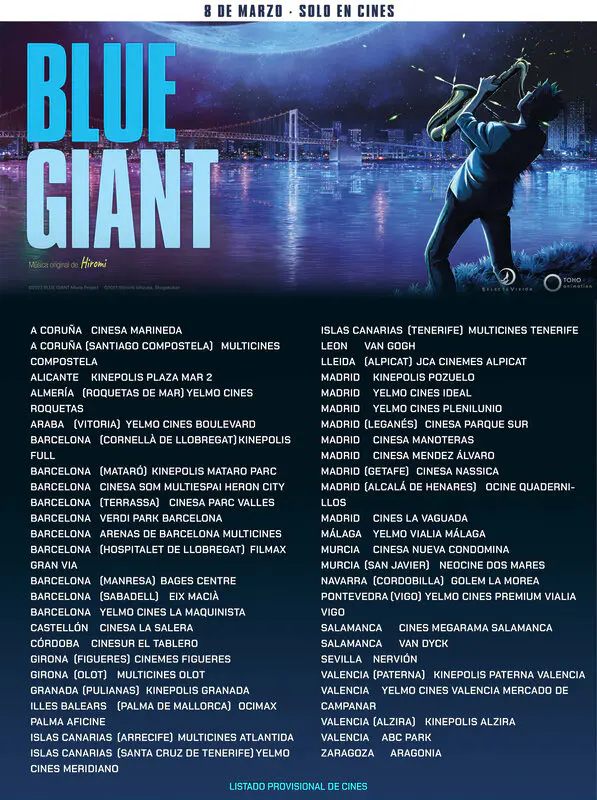 Blue Giant listado cines España