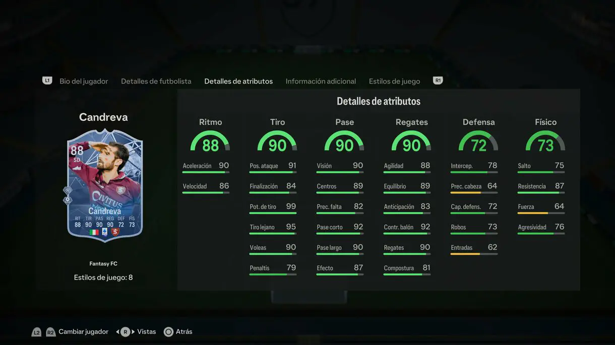 Stats in game Candreva Fantasy FC EA Sports FC 24 Ultimate Team