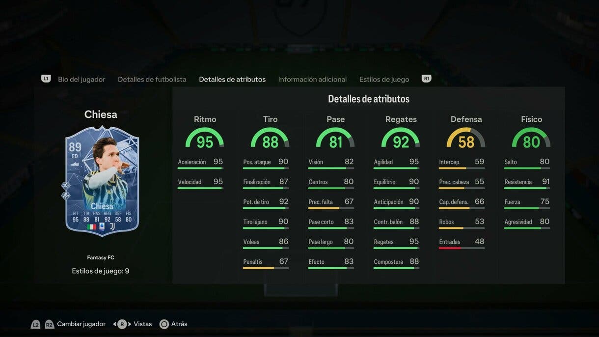 Stats in game Chiesa Fantasy FC EA Sports FC 24 Ultimate Team