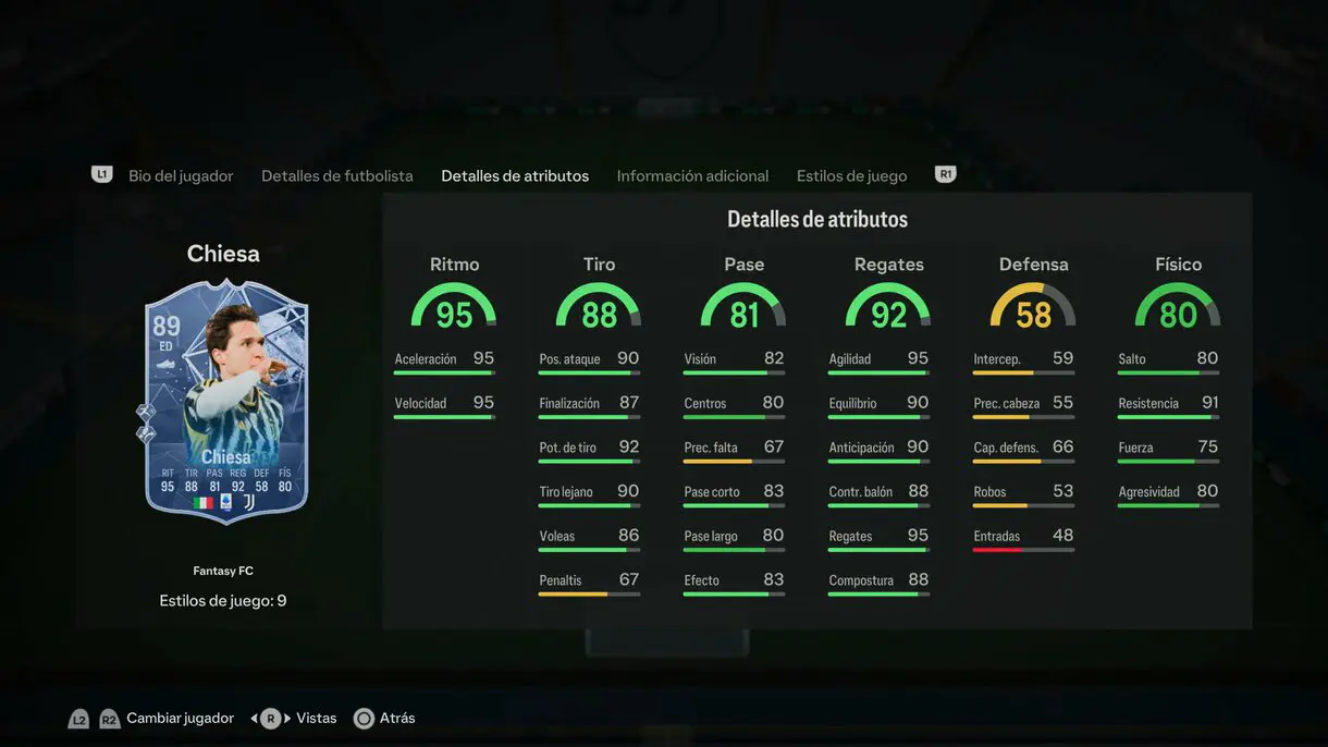 Stats in game Chiesa Fantasy FC EA Sports FC 24 Ultimate Team