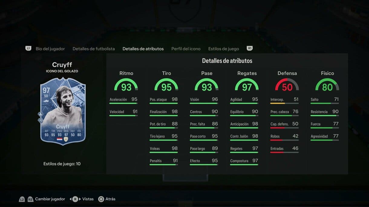 Stats in game Cruyff Icono del GOLAZO EA Sports FC 24 Ultimate Team