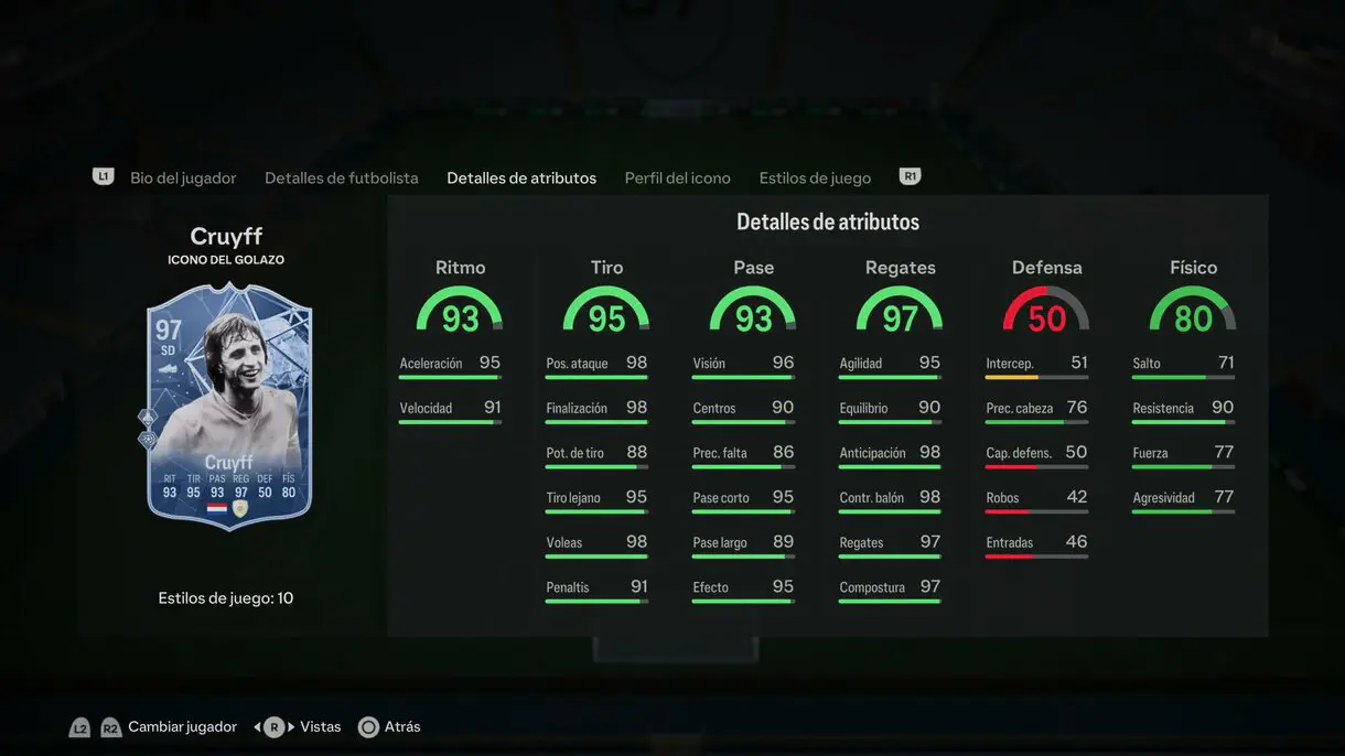 Stats in game Cruyff Icono del GOLAZO EA Sports FC 24 Ultimate Team