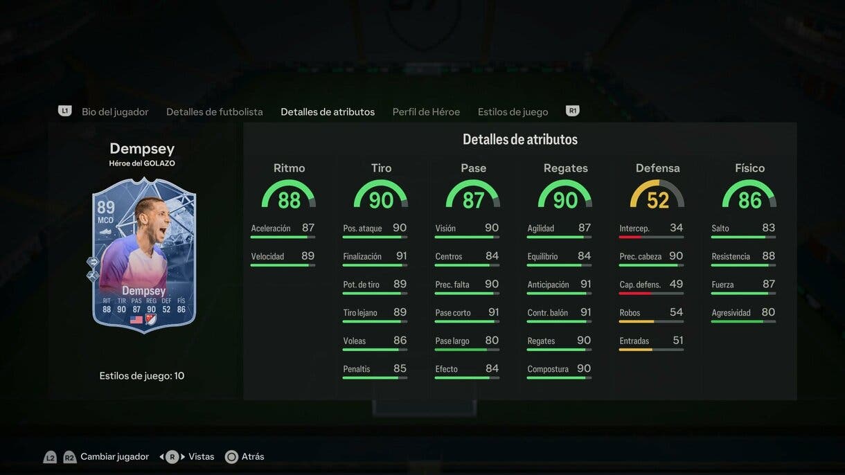 Stats in game Dempsey Héroe del GOLAZO EA Sports FC 24 Ultimate Team