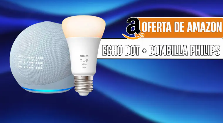 Imagen de Oferta en Amazon: Echo Dot con reloj + bombilla inteligente Philips
