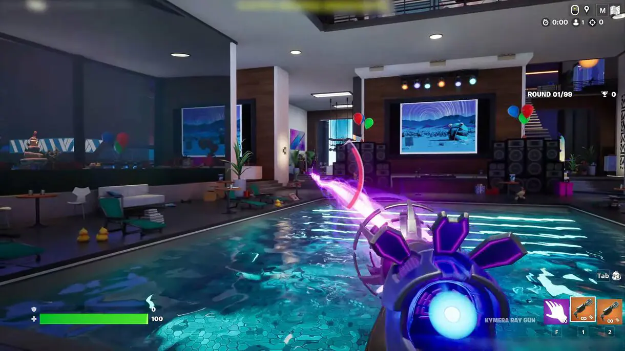 Una imagen de Fortnite visto con una cámara en primera persona
