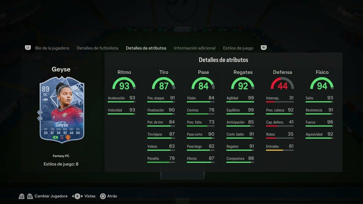 Stats in game Geyse Fantasy FC EA Sports FC 24 Ultimate Team
