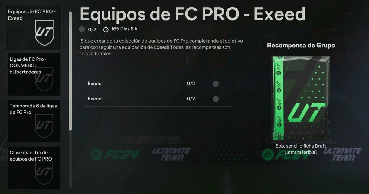 Objetivos "Equipos de FC PRO - Exeed" dentro del apartado de objetivos FC PRO EA Sports FC 24 Ultimate Team