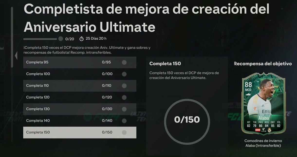 Objetivo Completa 150 del grupo Completista de mejora de creación del Aniversario Ultimate EA Sports FC 24 Ultimate Team