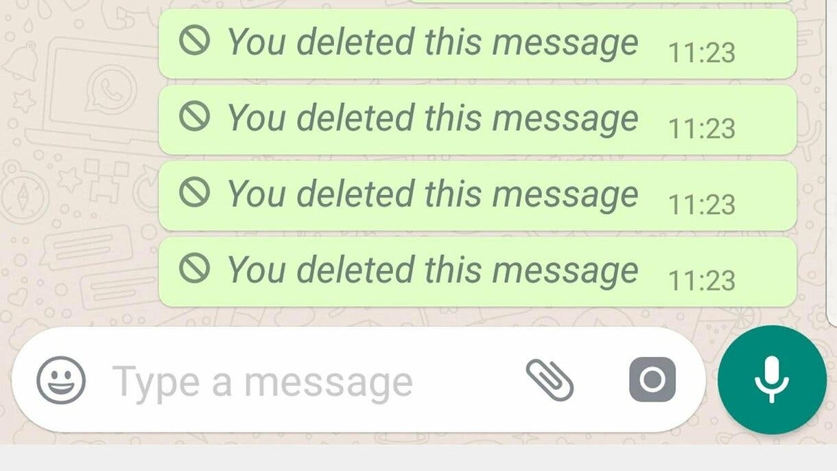 Captura de pantalla de un mensaje eliminado en WhatsApp.