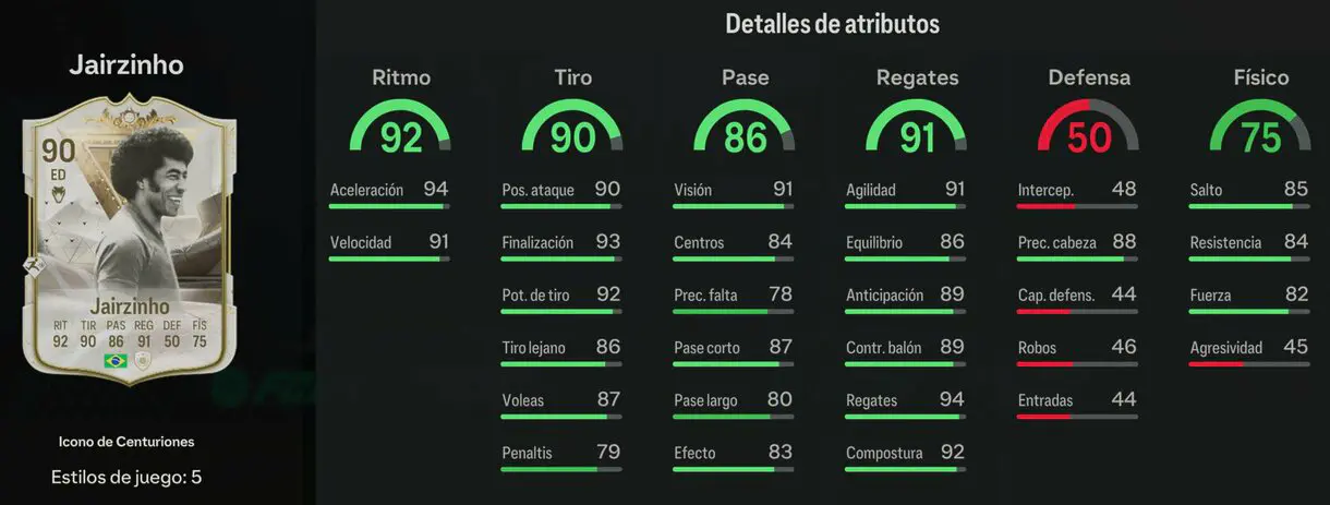 Stats in game Jairzinho Icono de Centuriones EA Sports FC 24 Ultimate Team