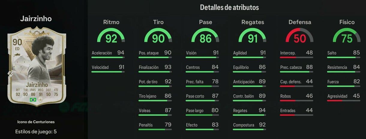 Stats in game Jairzinho Icono de Centuriones EA Sports FC 24 Ultimate Team