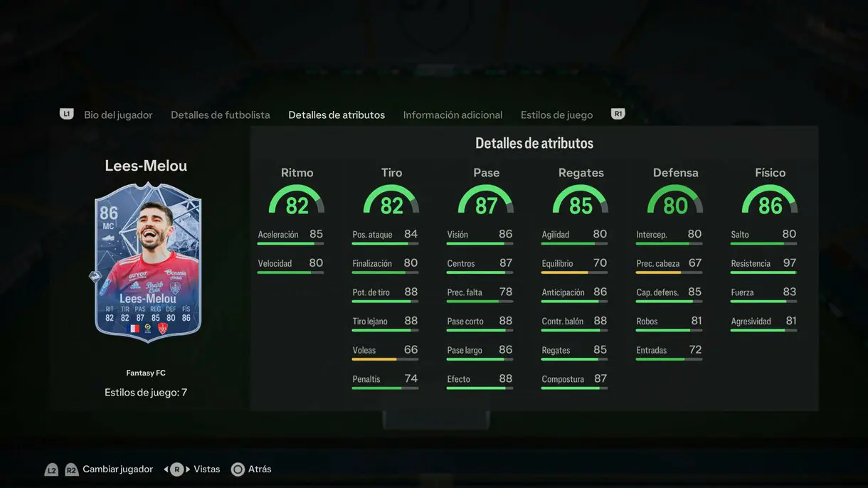 Stats in game Lees-Melou Fantasy FC EA Sports FC 24 Ultimate Team