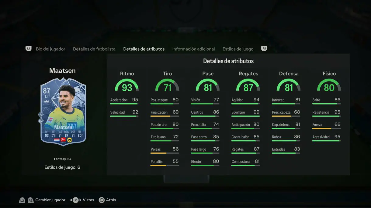 Stats in game Maatsen Fantasy FC EA Sports FC 24 Ultimate Team