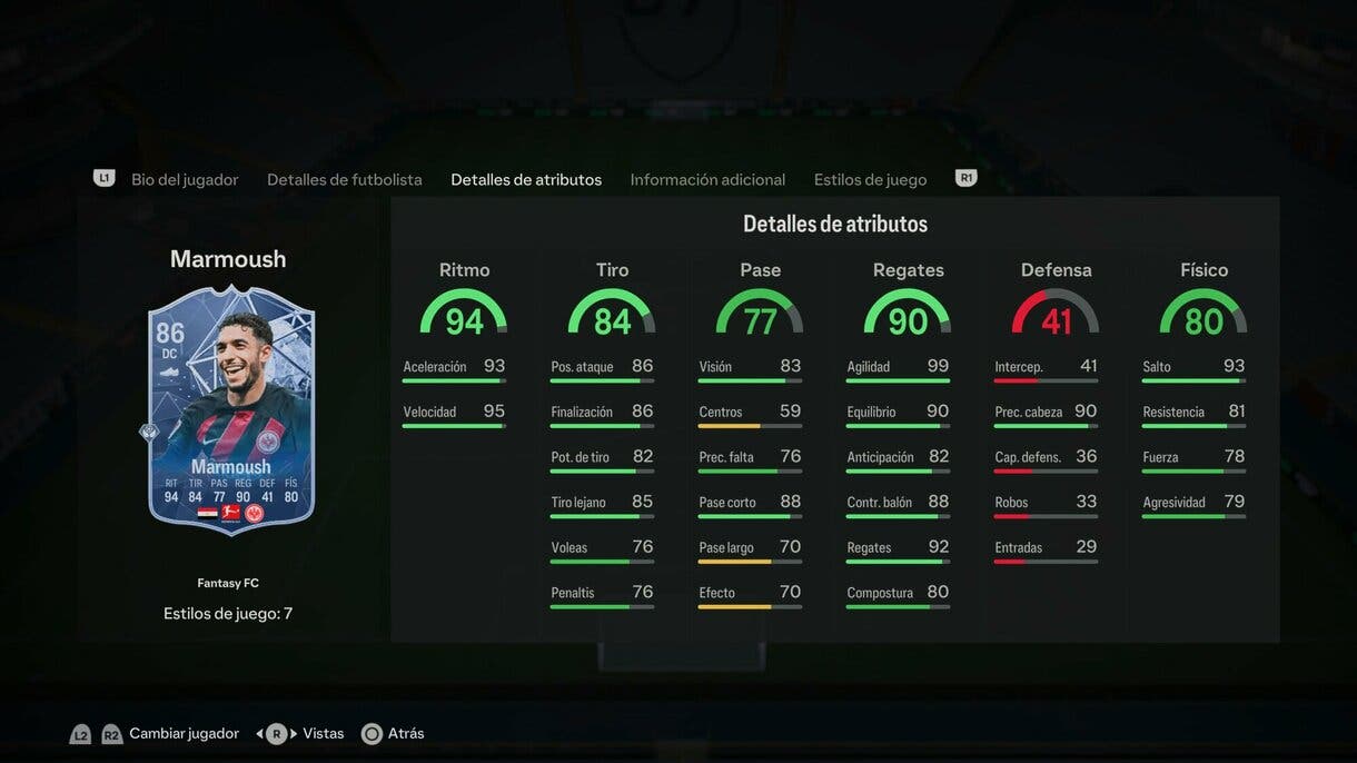 Stats in game Marmoush Fantasy FC EA Sports FC 24 Ultimate Team