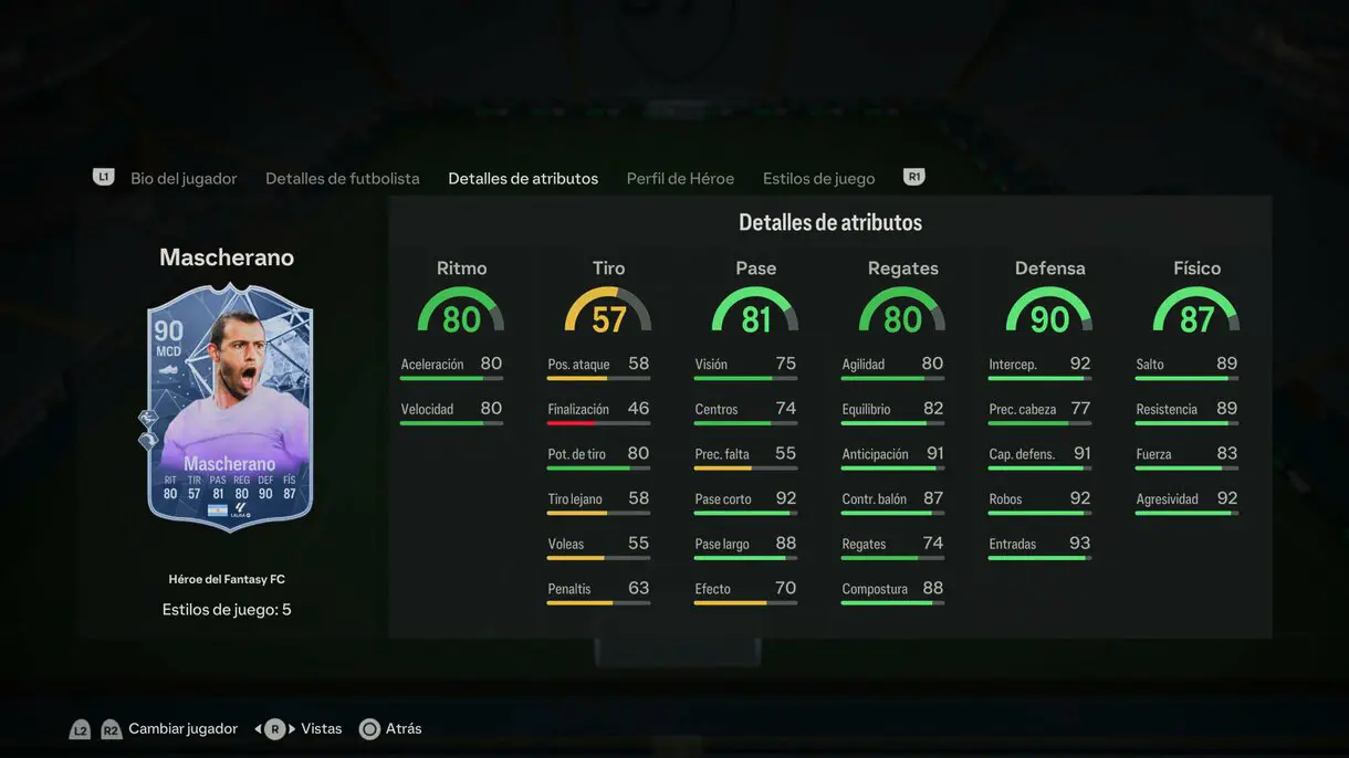 Stats in game Mashcerano Héroe del Fantasy FC EA Sports FC 24 Ultimate Team