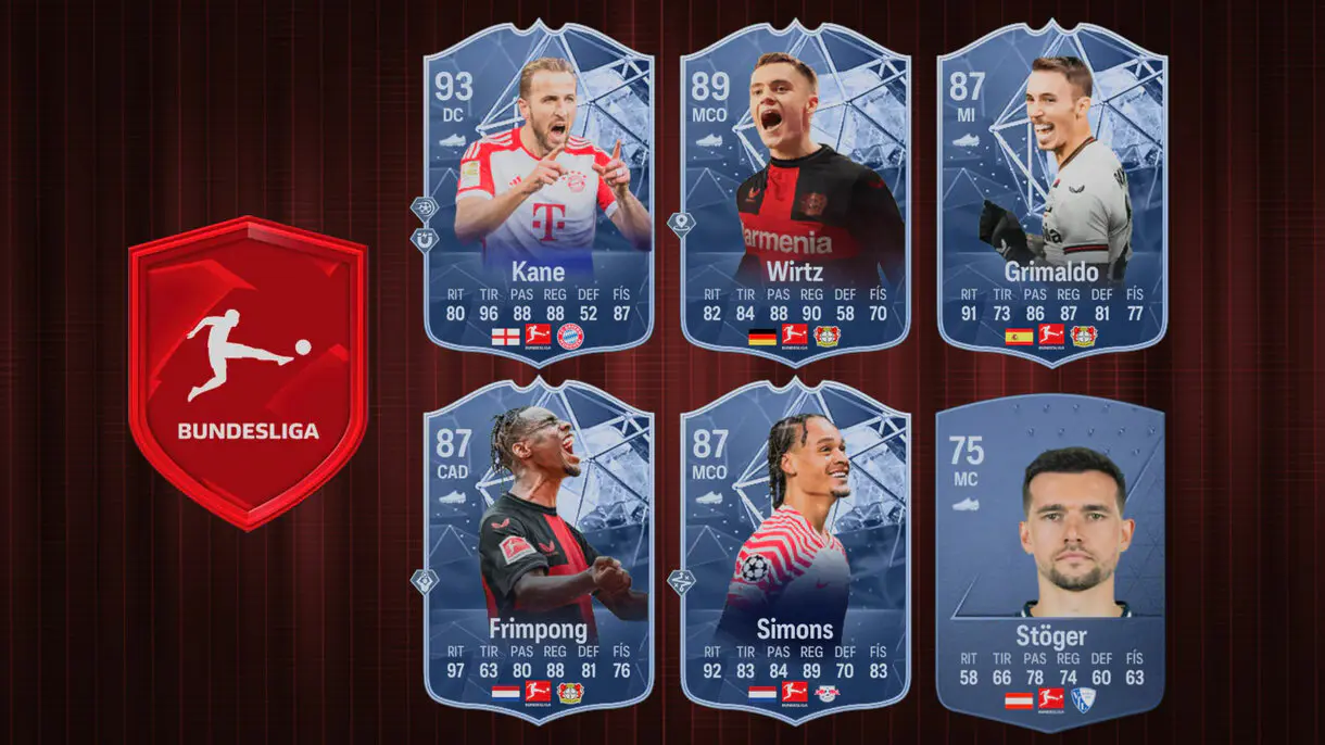 Diseño con mejores cartas (en conceptuales) de Kane, Wirtz, Grimaldo, Frimpong, Simons y Stöger en EA Sports FC 24 Ultimate Team