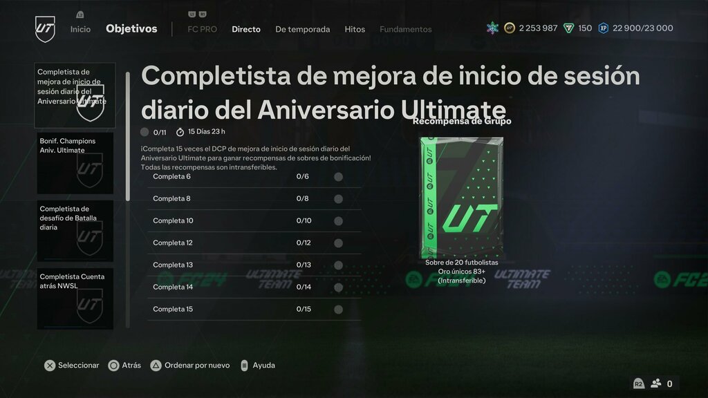 objetivos de mejora de inicio de sesion diario ultimate birthday ea sports fc 24