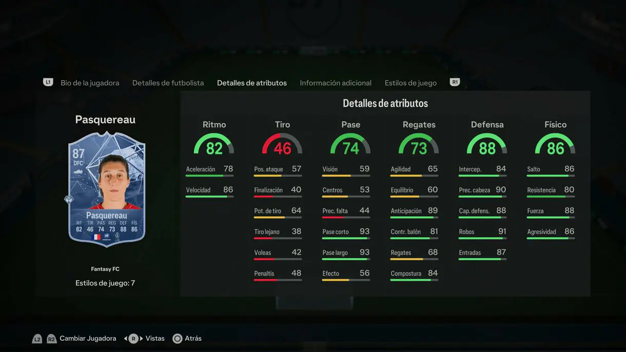 Stats in game Pasquerau Fantasy FC EA Sports FC 24 Ultimate Team