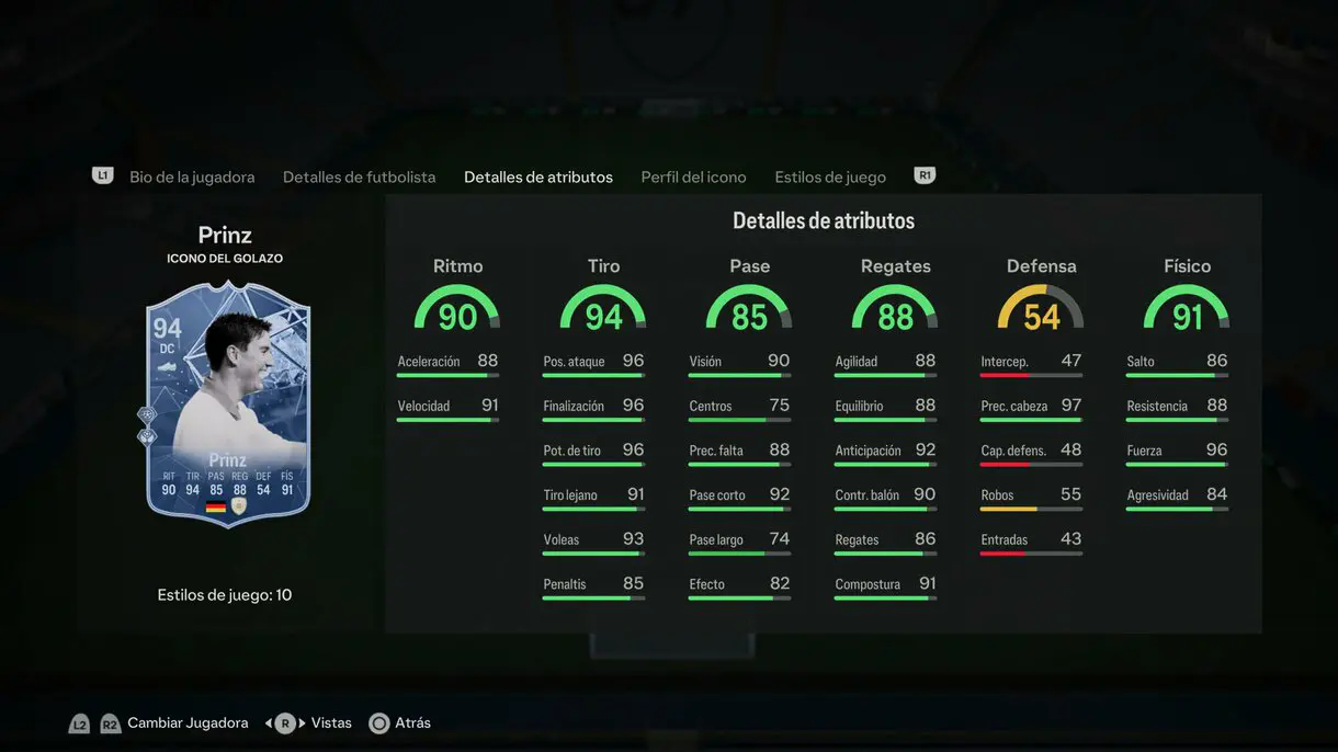 Stats in game Prinz Icono del GOLAZO EA Sports FC 24 Ultimate Team