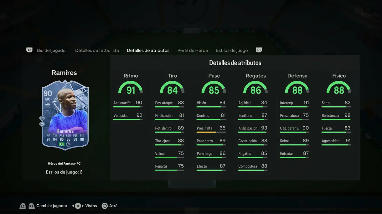 Stats in game Ramires Héroe del Fantasy FC EA Sports FC 24 Ultimate Team
