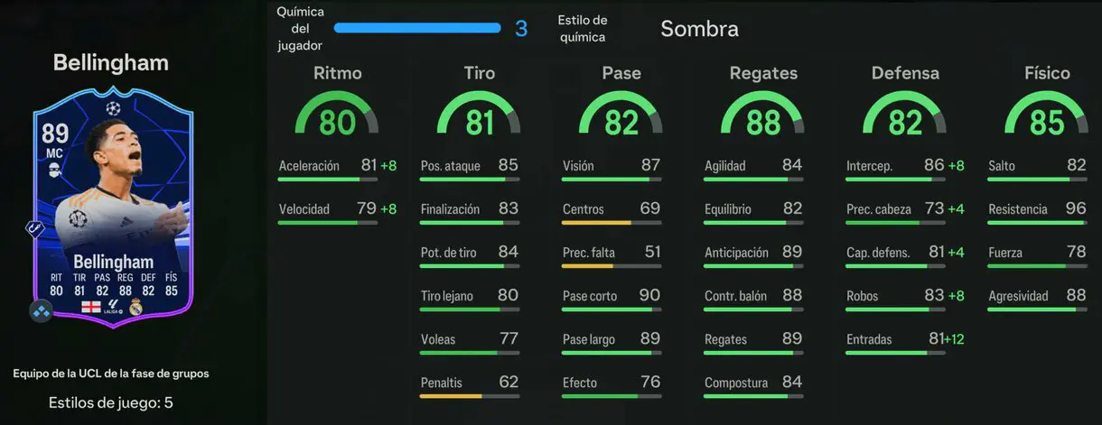 Stats in game Bellingham TOTGS EA Sports FC 24 Ultimate Team