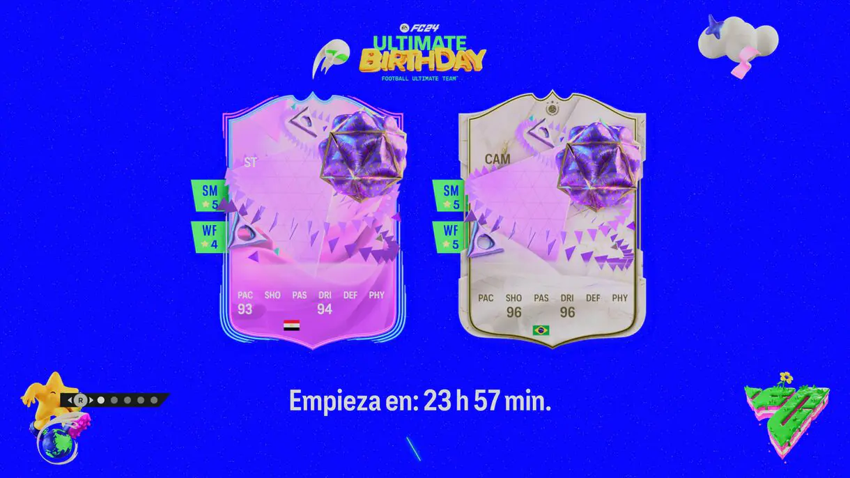 Pantalla de carga con pistas de cartas Ultimate Birthday e Icono del Aniversario Ultimate EA Sports FC 24 Ultimate Team