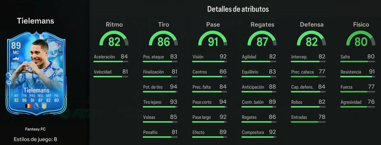Stats in game Tielemans Fantasy FC EA Sports FC 24 Ultimate Team